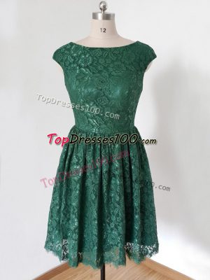 Elegant Lace Scoop Cap Sleeves Lace Up Lace Vestidos de Damas in Dark Green
