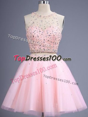 Wonderful Knee Length Lace Up Quinceanera Dama Dress Baby Pink for Prom and Party and Wedding Party with Beading