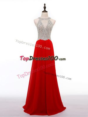 Hot Selling Red Sleeveless Chiffon Zipper Prom Dress for Prom and Party and Military Ball and Sweet 16