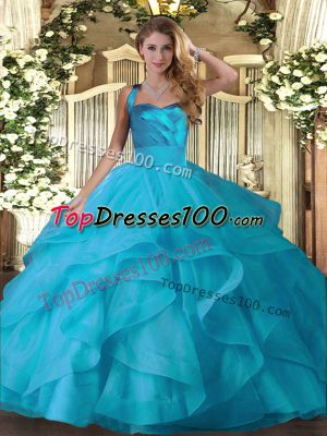 Customized Sleeveless Lace Up Floor Length Ruffles 15th Birthday Dress