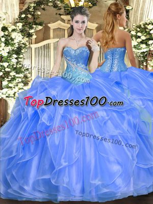 Floor Length Baby Blue Quinceanera Gown Sweetheart Sleeveless Lace Up