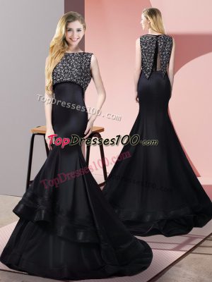 Luxurious Black Bateau Neckline Beading Prom Evening Gown Sleeveless Zipper