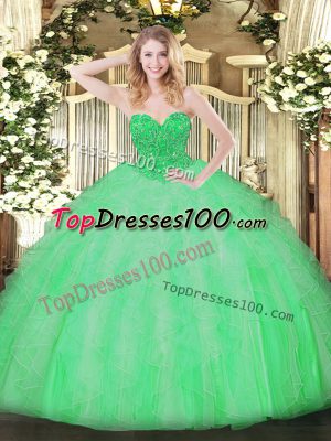 New Style Sweetheart Sleeveless Lace Up Quinceanera Dresses Apple Green Organza