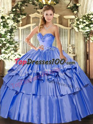 Romantic Blue Lace Up Sweetheart Beading and Ruffled Layers Quinceanera Gowns Organza and Taffeta Sleeveless