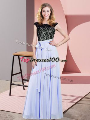 High End Lavender Scoop Neckline Lace and Belt Prom Dresses Sleeveless Lace Up