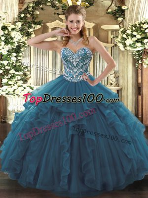 Luxurious Floor Length Teal Sweet 16 Quinceanera Dress Sweetheart Sleeveless Lace Up