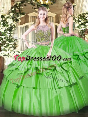 Fashion Sleeveless Floor Length Beading and Ruffled Layers Lace Up Quince Ball Gowns