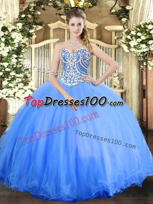 Modern Beading 15th Birthday Dress Baby Blue Lace Up Sleeveless Floor Length