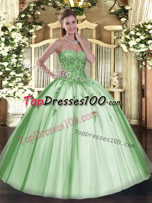 Beauteous Apple Green Sweetheart Neckline Beading and Appliques Quinceanera Dress Sleeveless Lace Up