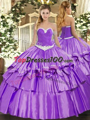 Lavender Organza and Taffeta Lace Up 15 Quinceanera Dress Sleeveless Floor Length Appliques and Ruffled Layers