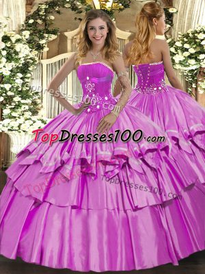 Floor Length Lilac Quinceanera Dress Strapless Sleeveless Lace Up