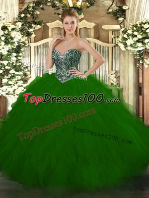 Low Price Green Sweetheart Neckline Beading and Ruffles 15th Birthday Dress Sleeveless Lace Up