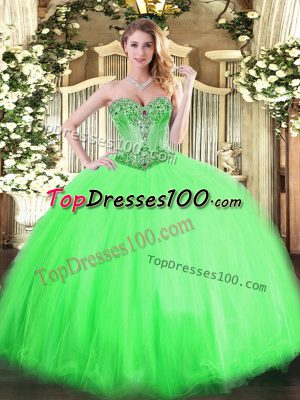 Luxury Lace Up Sweetheart Beading Ball Gown Prom Dress Tulle Sleeveless