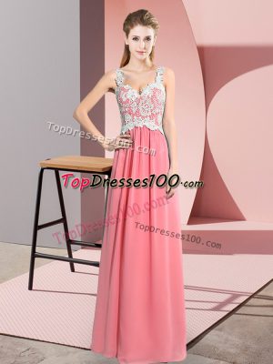 Watermelon Red Sleeveless Chiffon Zipper Prom Gown for Prom and Party