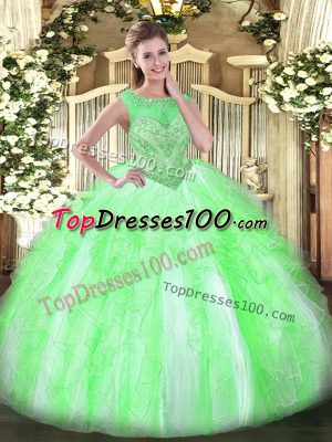 Custom Designed Scoop Lace Up Beading and Ruffles Sweet 16 Dress Sleeveless