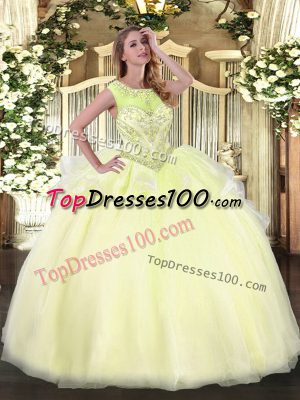 Fashion Light Yellow Quinceanera Dresses Sweet 16 and Quinceanera with Beading Scoop Sleeveless Lace Up