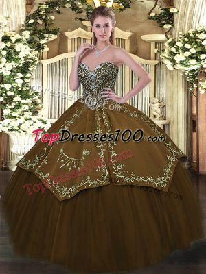Smart Brown Lace Up Sweetheart Beading and Embroidery Quinceanera Gown Taffeta and Tulle Sleeveless