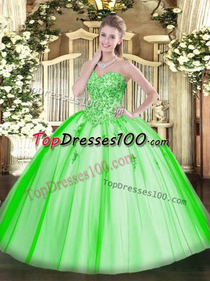 Exquisite Sleeveless Floor Length Appliques Lace Up Quinceanera Gown