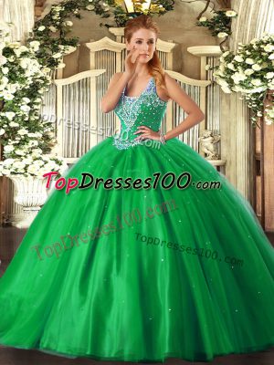 Green Sleeveless Beading Floor Length Quinceanera Gowns