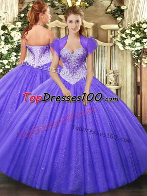 Extravagant Lavender Sleeveless Beading Floor Length Quince Ball Gowns