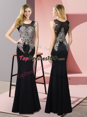 Sweet Appliques Prom Party Dress Black Side Zipper Sleeveless Floor Length