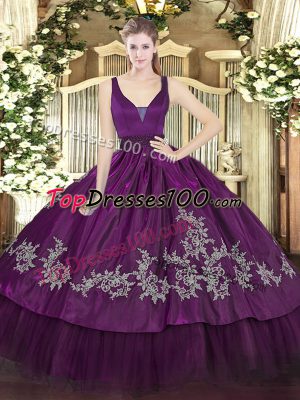 Super Sleeveless Organza and Taffeta Floor Length Zipper Vestidos de Quinceanera in Purple with Beading and Embroidery