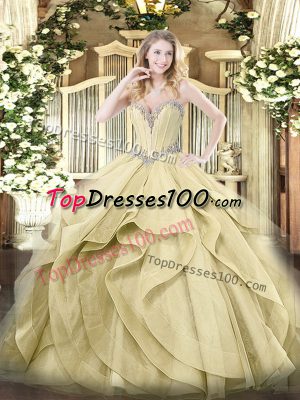 Yellow Sleeveless Beading and Ruffles Floor Length Sweet 16 Dress