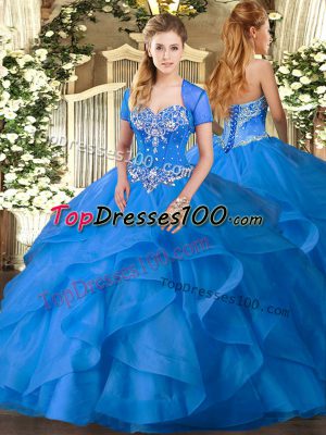 Graceful Baby Blue Sweetheart Lace Up Beading and Ruffles Quinceanera Dresses Sleeveless