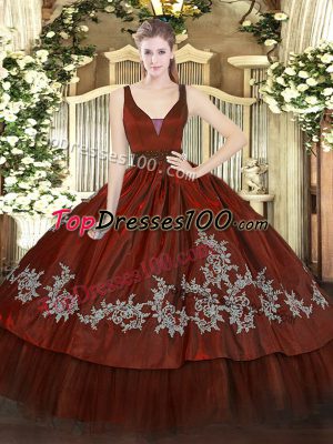 Beautiful Wine Red Straps Zipper Beading and Embroidery 15th Birthday Dress Sleeveless