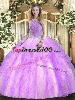 Lavender Square Neckline Beading and Ruffles Sweet 16 Dress Sleeveless Lace Up