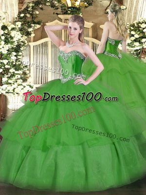 Perfect Green Sweetheart Lace Up Beading and Ruffled Layers Vestidos de Quinceanera Sleeveless