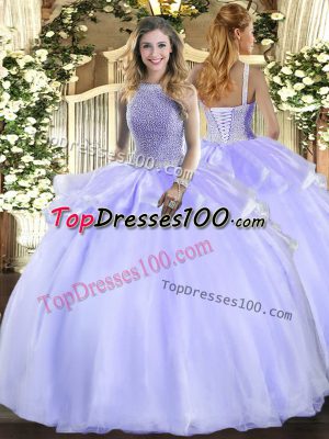 New Arrival Lavender Lace Up Square Beading Vestidos de Quinceanera Organza Sleeveless