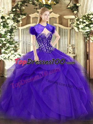 Glorious Beading and Ruffles Sweet 16 Dress Purple Lace Up Sleeveless Floor Length