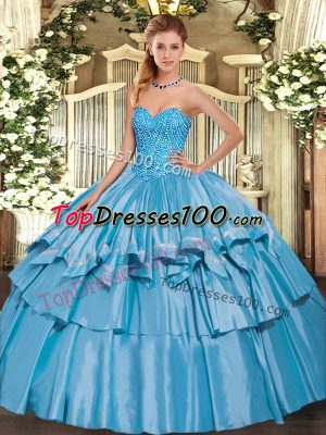 Exceptional Baby Blue Ball Gowns Beading and Ruffled Layers Sweet 16 Quinceanera Dress Lace Up Organza and Taffeta Sleeveless Floor Length
