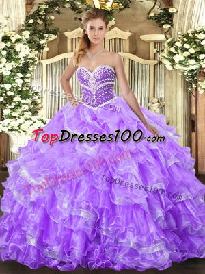 Beauteous Sweetheart Sleeveless Lace Up Sweet 16 Dresses Lavender Organza