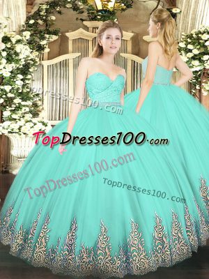 Customized Apple Green Zipper Sweetheart Beading and Lace and Appliques 15th Birthday Dress Tulle Sleeveless
