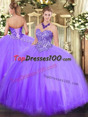 Latest Lavender Sweetheart Neckline Appliques Quinceanera Dress Sleeveless Lace Up