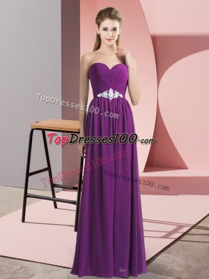 New Style Purple Lace Up Prom Gown Beading Sleeveless Floor Length