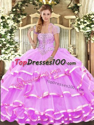 Fine Strapless Sleeveless Lace Up Sweet 16 Dresses Lilac Organza