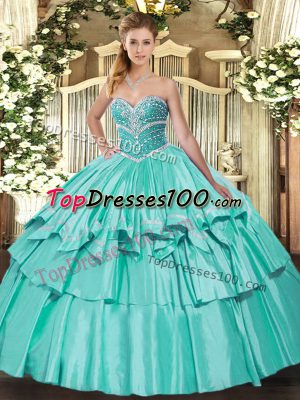 New Style Sweetheart Sleeveless Organza and Taffeta Sweet 16 Dresses Beading and Ruffled Layers Lace Up