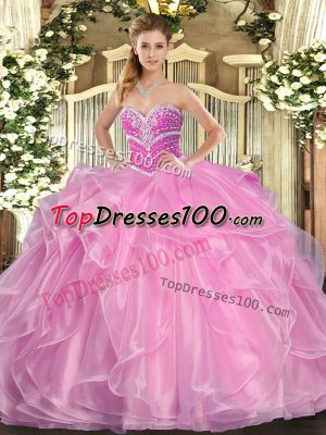 Lilac Sweetheart Neckline Beading and Ruffles Ball Gown Prom Dress Sleeveless Lace Up