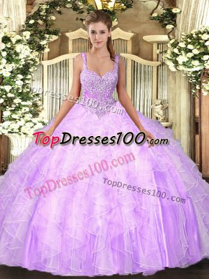 Customized Sleeveless Beading and Ruffles Lace Up Quinceanera Dress