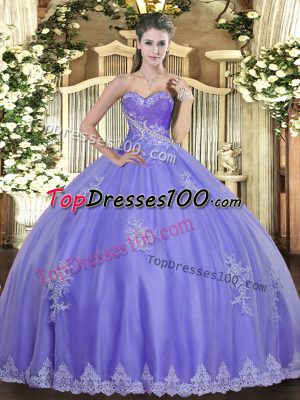 Customized Lavender Sleeveless Tulle Lace Up 15th Birthday Dress for Military Ball and Sweet 16 and Quinceanera