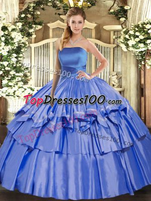 Dynamic Blue Lace Up Strapless Ruffled Layers Ball Gown Prom Dress Organza Sleeveless