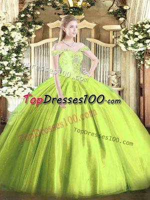 Fabulous Yellow Green Quinceanera Gown Military Ball and Sweet 16 and Quinceanera with Beading Off The Shoulder Sleeveless Lace Up