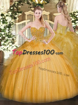 Luxurious Gold Sleeveless Lace Floor Length Quinceanera Dress