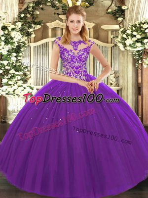 Luxury Sleeveless Lace Up Floor Length Beading and Appliques Quinceanera Gown