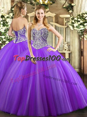 Fantastic Lavender Sleeveless Beading Floor Length Quinceanera Dresses