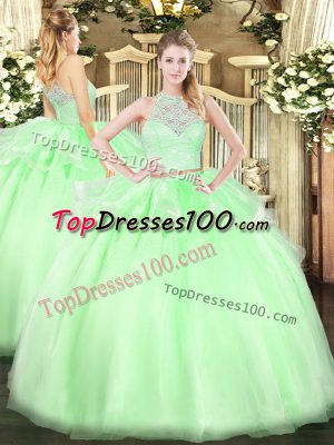 Scoop Sleeveless Zipper Sweet 16 Quinceanera Dress Apple Green Tulle