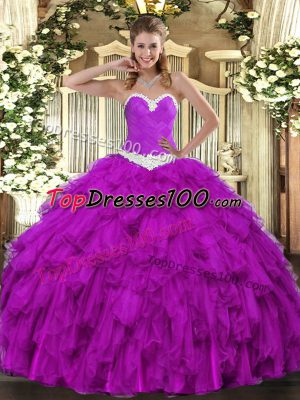 Organza Sleeveless Floor Length 15th Birthday Dress and Appliques and Ruffles
